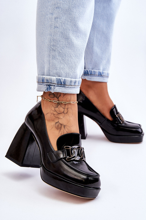 Leather Pumps On Massive Heels Black Maximo