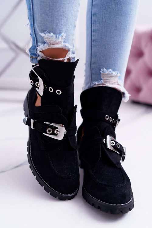 Lu Boo Black Suede Rock Girl Cutout Booties