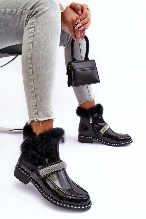 Women's Flat Heel and Platform Ankle Boots Black Linestta