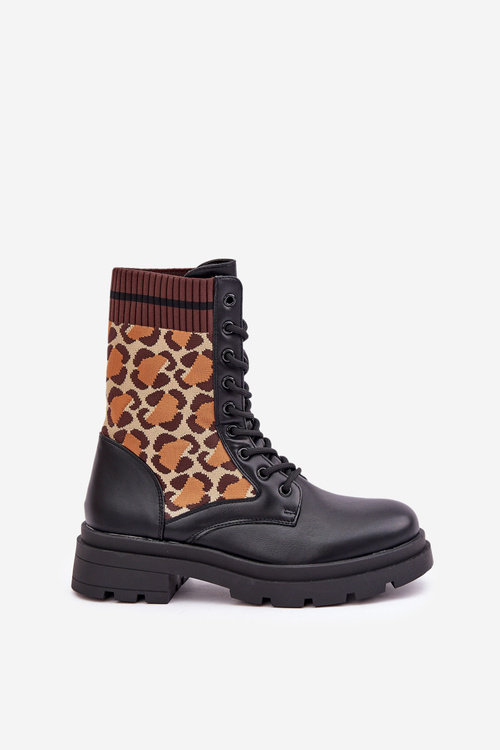 Women's Worker Ankle Boots With Sock In Leopard Black Penthis