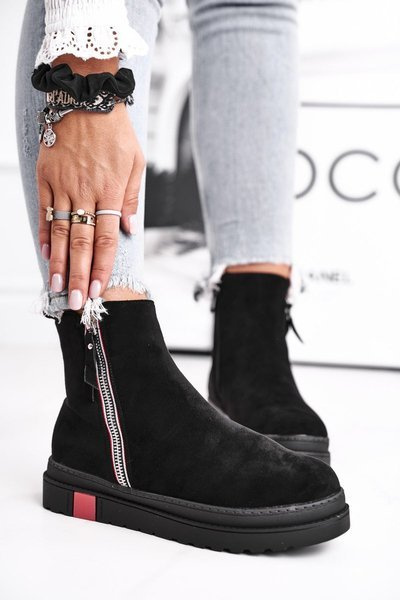 Botki Damskie Dwa Suwaki Czarne Come Back