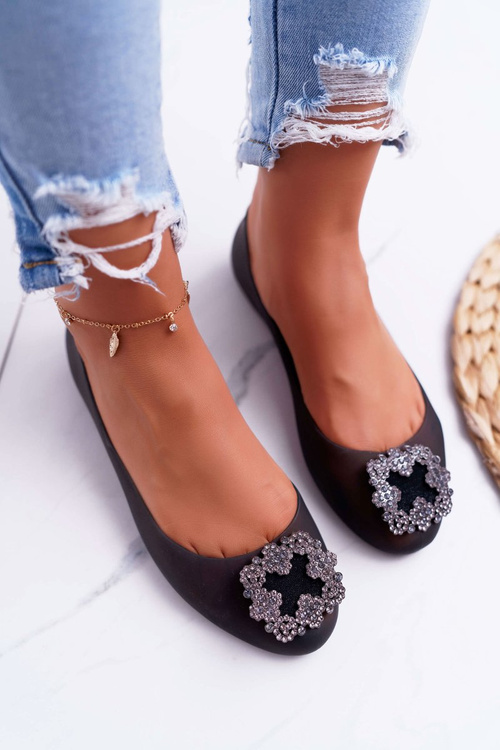 Lu Boo | Black Rubber Ballerina Ballerina Meliski Flowers Palita Zirconias