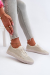 Leather Women's Sneakers with Lacy Pattern Beige Ilvima