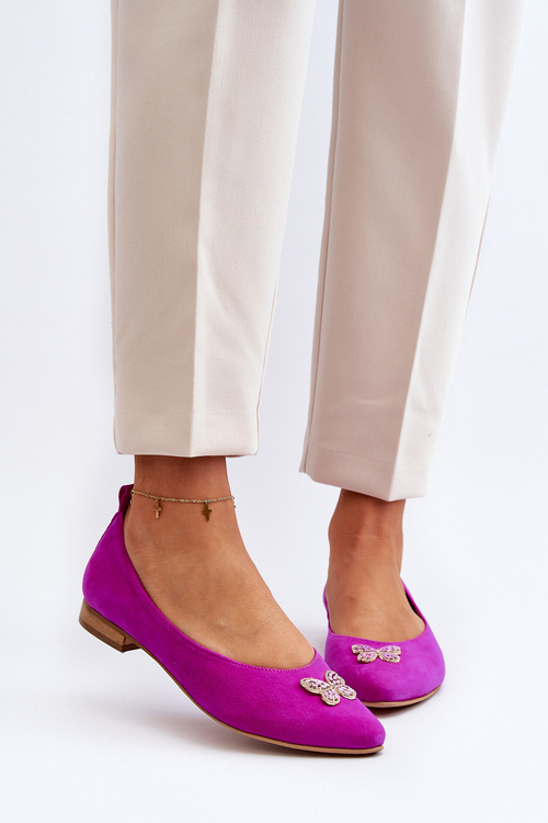 Leather Ballerinas with Zazoo 2885 Gold-White Embellishment