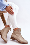 Botki Skórzane Suwak Beżowe Nicole 2785/008 