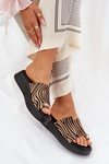 Ladies Sandals On Platform And Low Wedge With Decorative Detail Zebra Black-Beige Saqesse