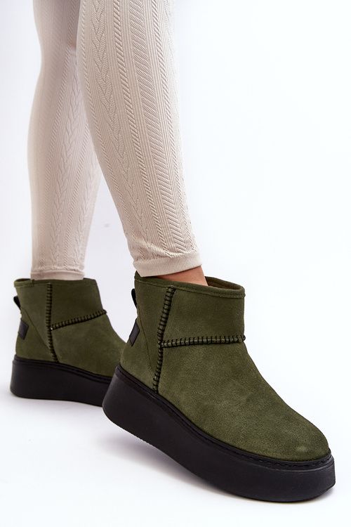 Śniegowce Damskie Zamsz Oliwkowe Maciejka 06257-24