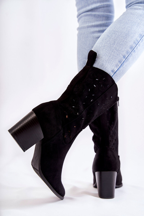 Botki Kowbojki Damskie Zamsz Kwiaty Czarne Ariane