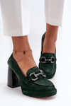 Leather Pumps on Chunky Heel Laura Messi 2706 Dark Green