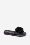 Women's Slippers With Fabric Flowers Black Elachase