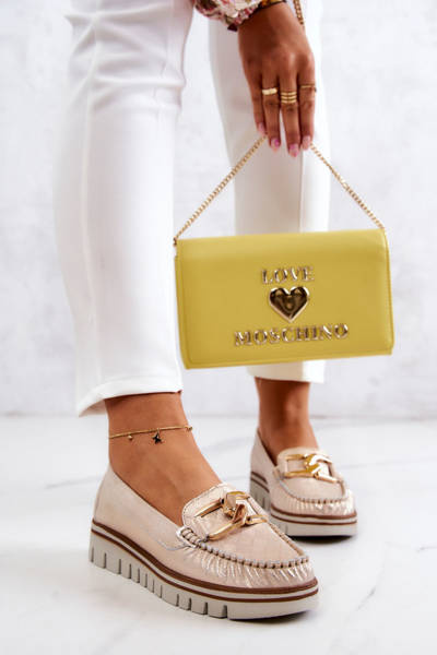 Women's Leather Loafers On Platform Gold Venesia