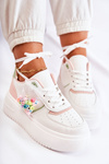 Buty Sportowe Sneakersy Damskie Wiązane Biało-Różowe Manila