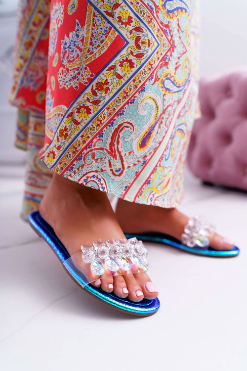 Women's Flip Flops With Zircons Lu Boo Gasoline Blue Medina