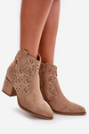 Lace-Up Cowboy Ankle Boots with Heel Zip Closure Brown Vosilara
