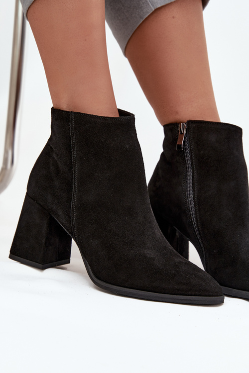 Black Leather Ankle Boots with Block Heel Lined Zazoo 3128
