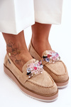 Women's Platform Moccasins with Stones Beige Elonore