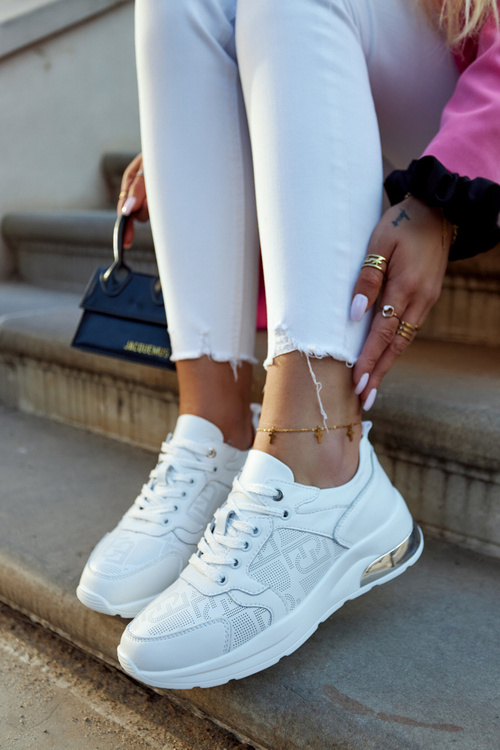 Leather Women's Wedge Sneakers White Phiness