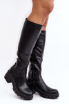 Women's Leather Ankle Boots with Low Massive Heel Black Nienna