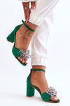 Elegant High Heel Sandals With Crystals Green Cameron 