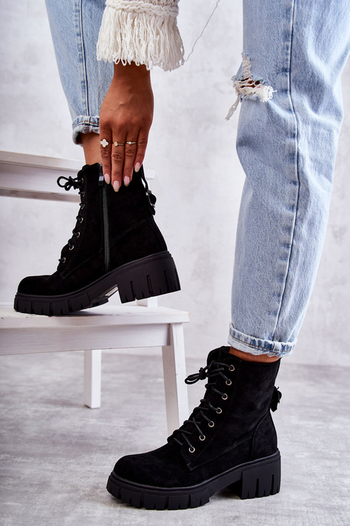 Women's Suede Warm Boots With Zipper Black Emilien