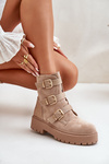 Warm Women's Boots With Buckles Beige Tiaeliana