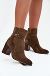 Women's suede ankle boots with heel warm Sergio Leone BT25384-S Khaki
