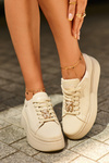 Women's Leather Platform Sneakers with Bow Beige Vinceza 66641