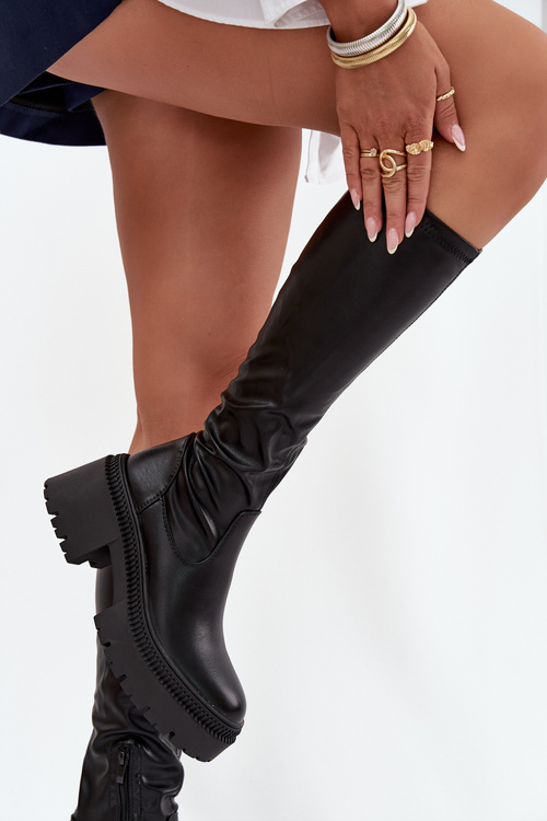 Women's Boots with Thick Heel and Platform Slip-On Black Florinne