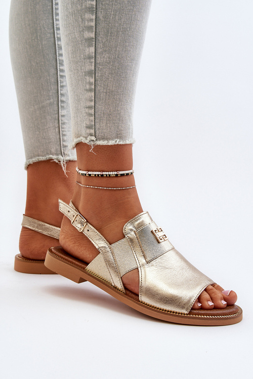 Sandały Damskie Skóra Naturalna Złote Zazoo 40385