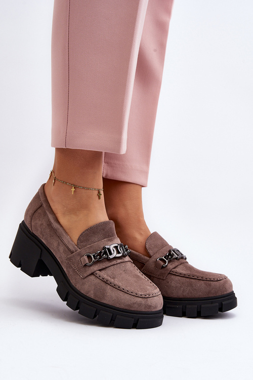 Mokasyny Masywny Obcas Beżowe Eriella 39916