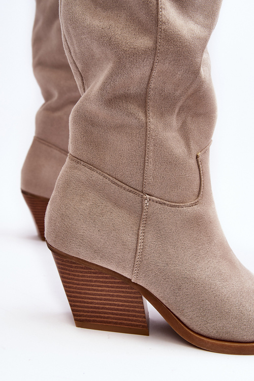 Women's Cowboy Boots with Heels Knee-high Light Beige Oppore