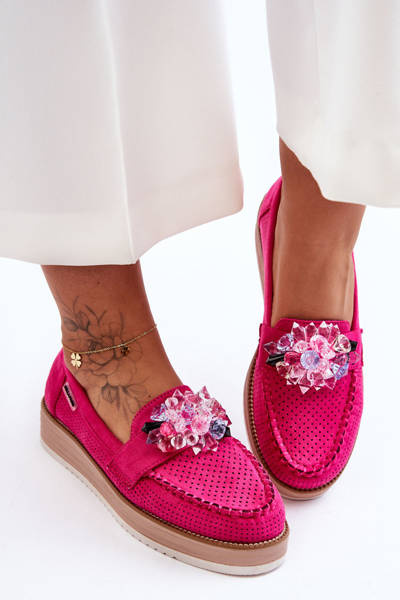 Women's Platform Moccasins with Stones Fuchsia Elonore