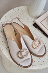 Leather Sandals On A Flat Heel With Decoration Light Beige Laura Messi 2865