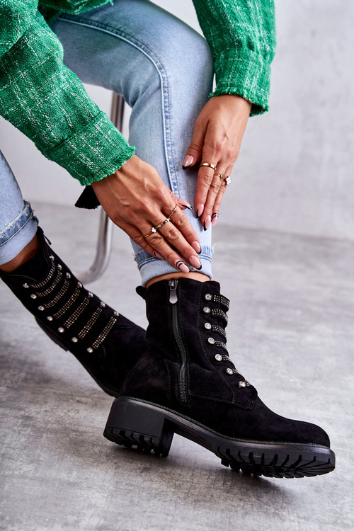 suede boots with decorative stripes Black Malesia