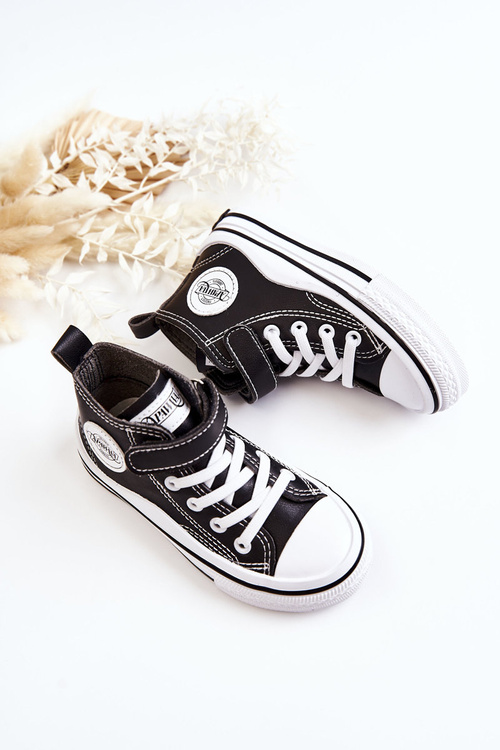 Children's Leather Sneakers With Velcro Black Bruni