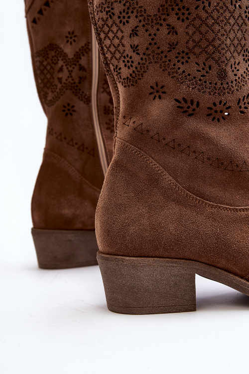Zazoo 4043 Suede Low Heel Boots Laced Brown
