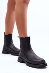 Botki Sztyblety Masywne Skóra Czarne Rosan 1262