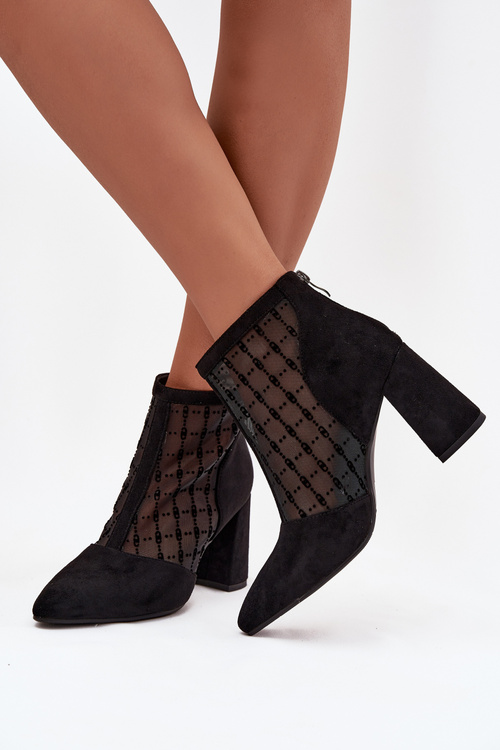 Women's High Heel Ankle Boots with Mesh D A LZ52 944 Black