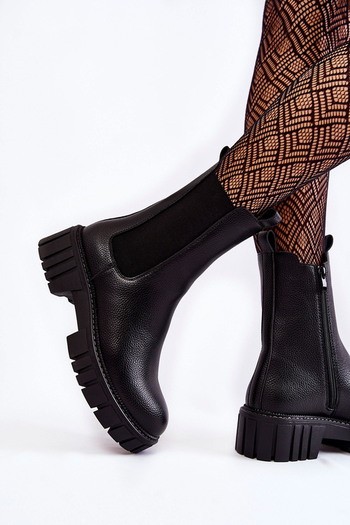 Leather Women's Boots On The Platform Black Bente