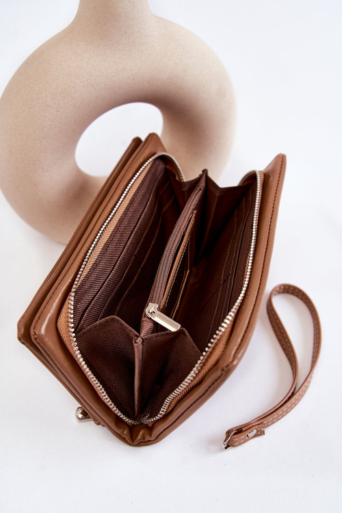 Women's Large Leather Wallet With A Zipper Brown Shiness