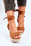 Women's Sandals On Wedge Laced Camel Belleza