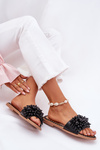 Women's Flat Sandals With Decorative Beads Black Aricca