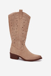 Cowboy Boots With Perforated Pattern On Low Heel Beige Selirae
