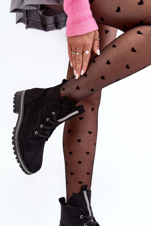 Botki Damskie Zdobione Zamsz Czarne Plesca NC1187