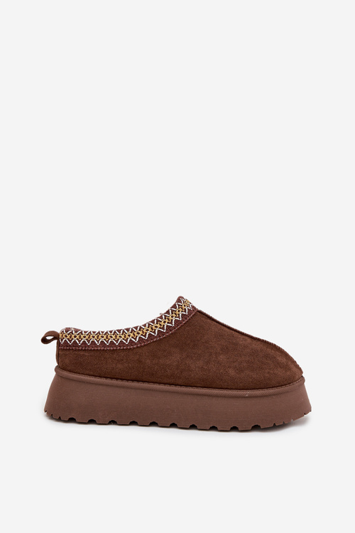 Snow boots slippers with platform with embroidery Brown Tamilda