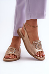 Elegant Women's Sandals with Gold Decoration on Flat Heel Pink Gold S.Barski KV27-053