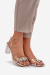 Elegant Heeled Sandals With Decorations Silver D&A MR38-444