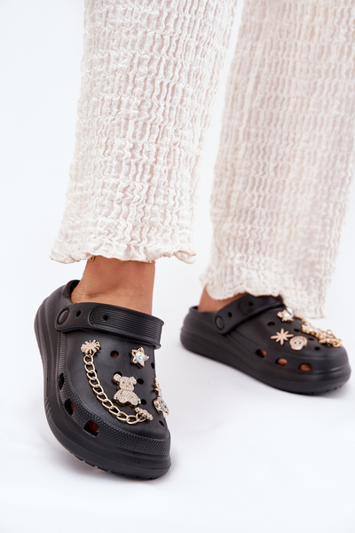 Damskie Klapki Piankowe Z Przypinkami Czarne Linaviela