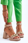 Women's Suede Sandals With Massive Heels Leewski Shoes 3207 Beige