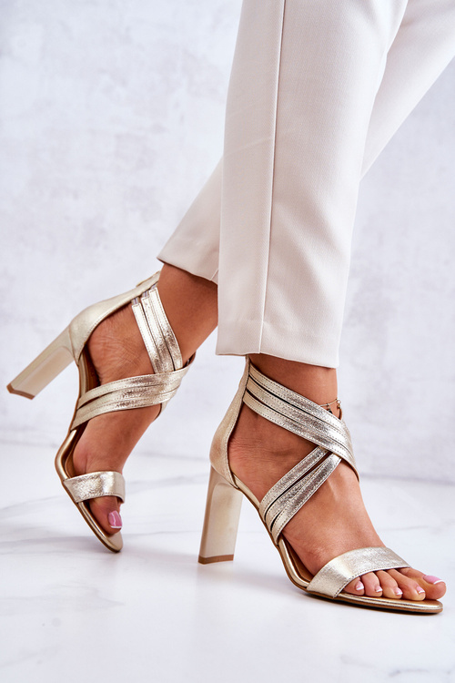 Leather Women's Sandals On The Zipper Lewski Shoes 3138 Gold